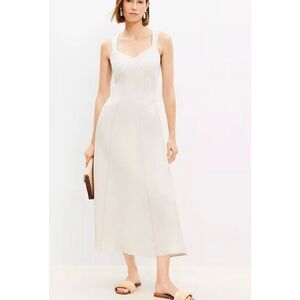 Loft NWT linen seamed taupe midi dress size 6